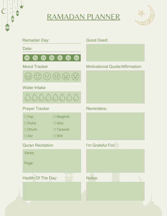 Ramadan planner daily printable